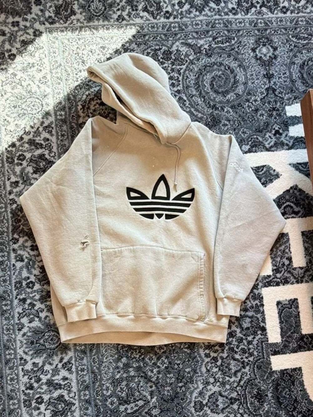 Vintage Adidas Logo Beige Hoodie